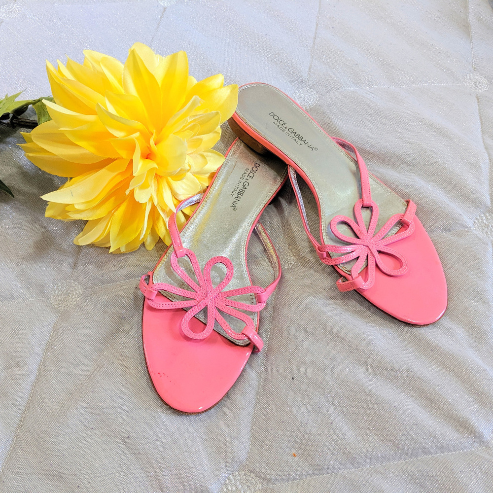 DOLCE & GABBANA Pink Floral Flat Sandals Sz 38